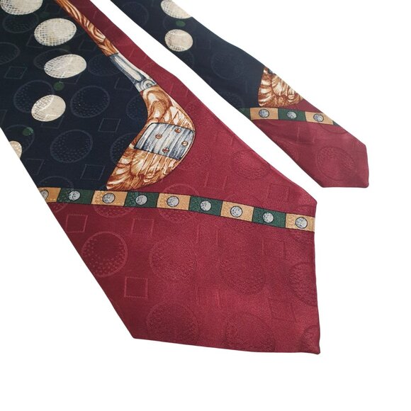 Evan Picone Sport Men Golf Theme Necktie Vintage All Silk Red Black Designer - Picture 3 of 6
